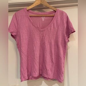 J. Crew 100% linen Pink Short Sleeve V-Neck Tee